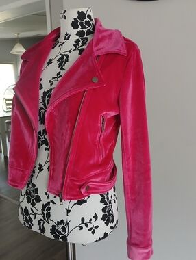 Hot Pink Velvet Moto Jacket - Women
